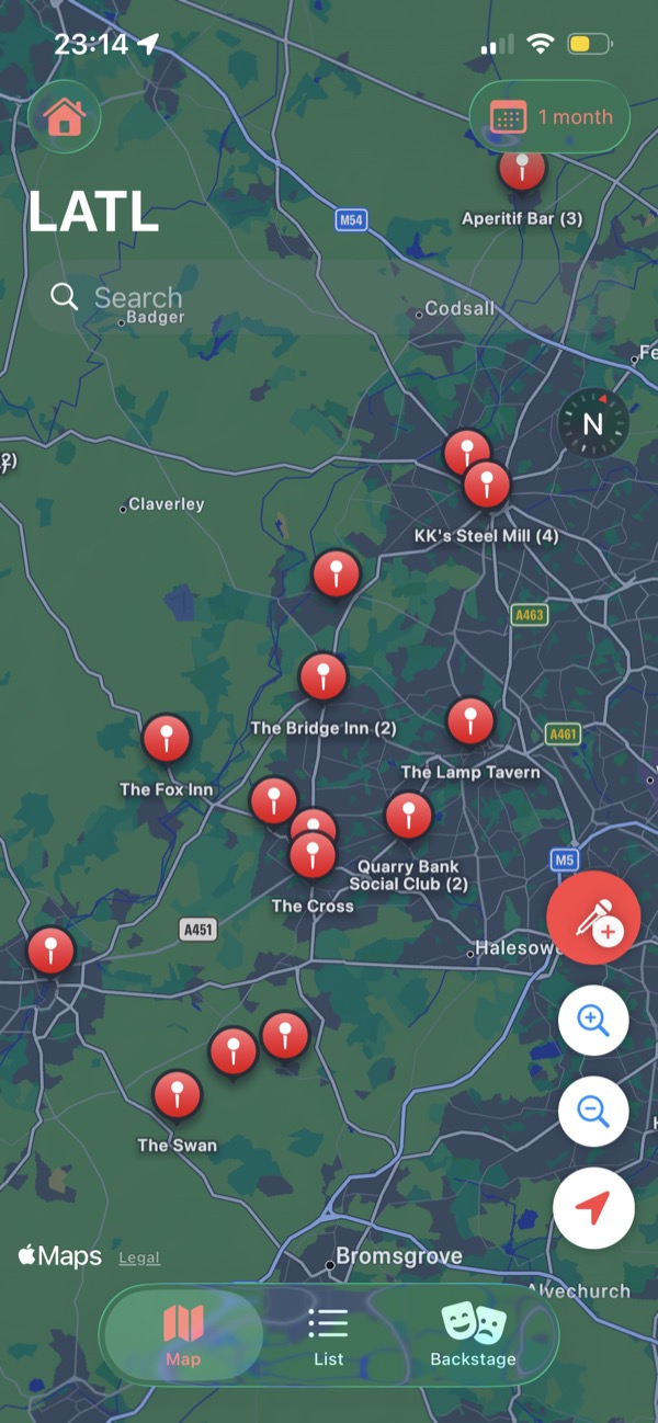 Map of gigs in the app
